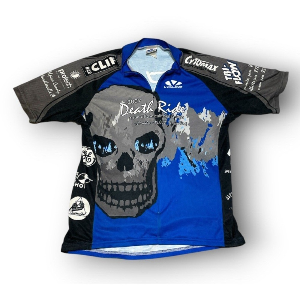 Voler 2007 Death Ride Tour California Alps Cycling Jersey Skull Mens Medium Blue